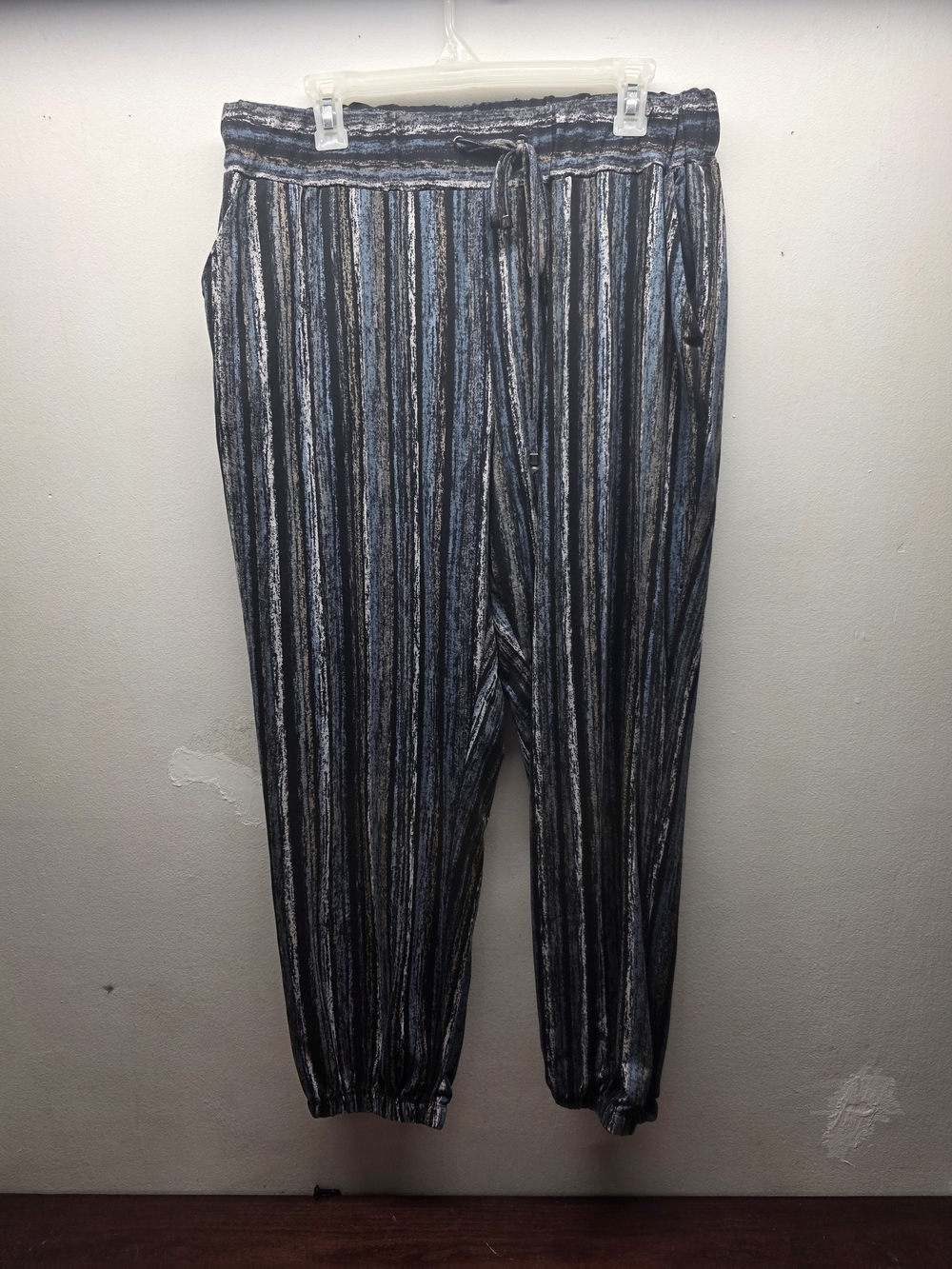 Blue & Black Striped Drawstring Jogger Pants